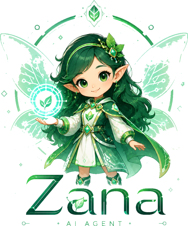 Zana — the AI coding agent, a green terminal fairy